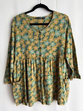Gudrun Sjoden Organic Cotton Floral Button Front Tunic Top L – Boho Retro